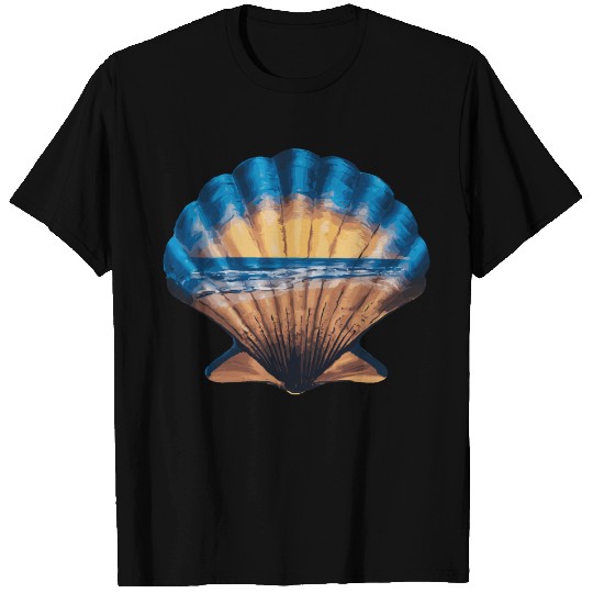 Seashell Beach Scene Serene Ocean Landscape T Shirts
