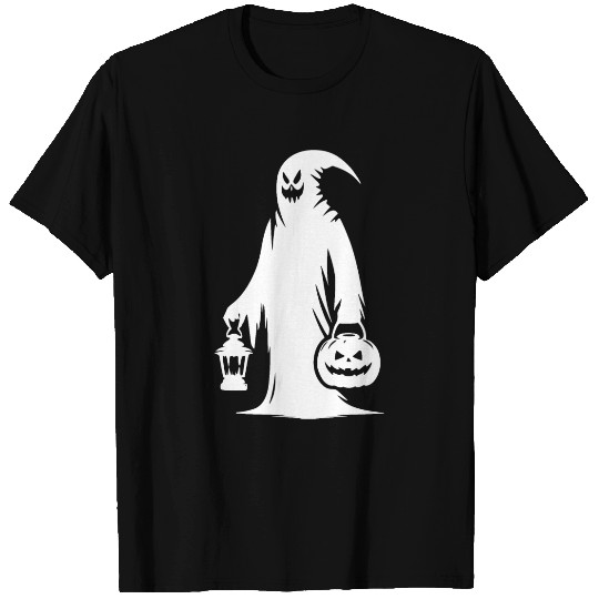 Scary Funny Ghost Mask With Pumpkin Lantern T Shirts