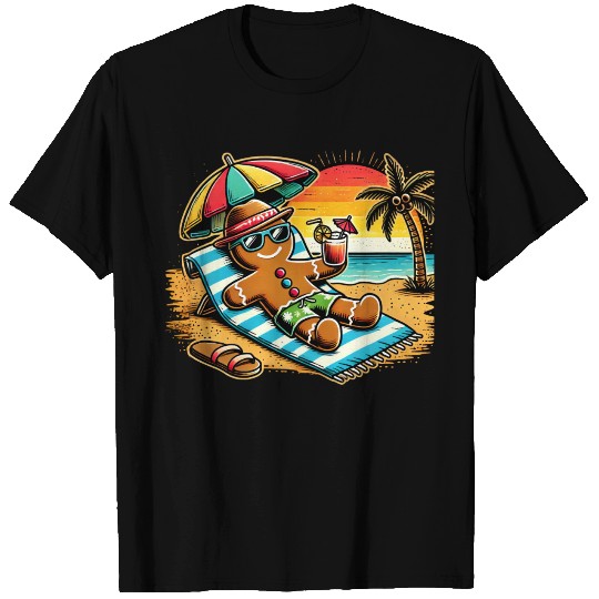 Gingerbread Man Relaxing on the Beach T Shirts