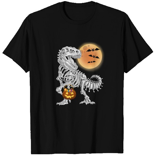 Halloween Dinosaur Skeleton T rex Pumpkin Moon T Shirts