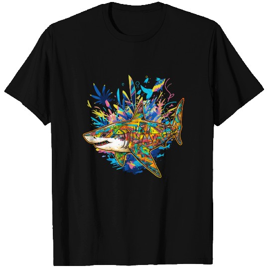 Great Bright Shark on Pastel Reef - Orange Outline T Shirts