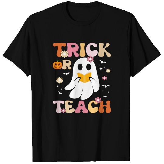 Groovy Teacher Halloween Trick or Teach Ghost Flor T Shirts