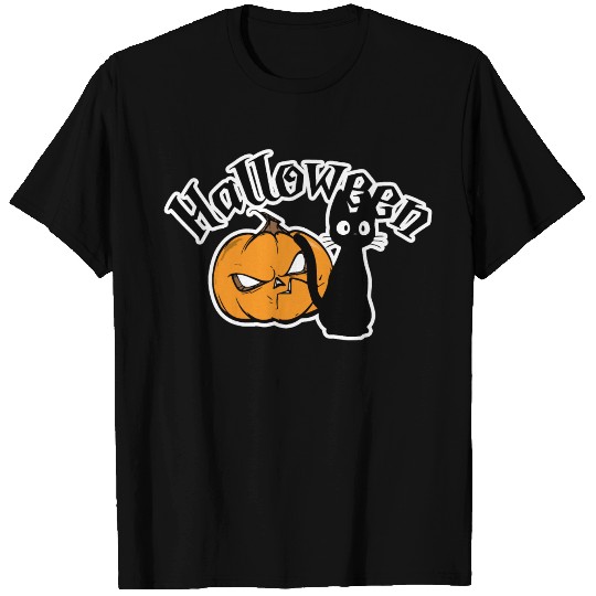 halloween pumpkin with cat T Shirts