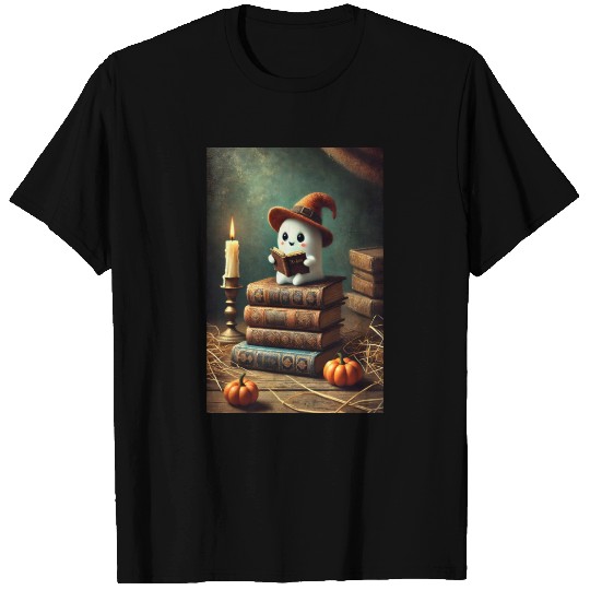 Reading Halloween ghost with a witch's hat T Shirts