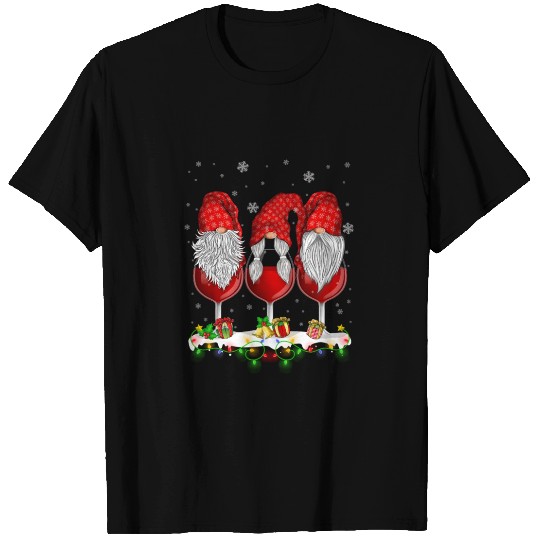 Three Glasses Of Wines Christmas Cute Gnomes T Shirts
