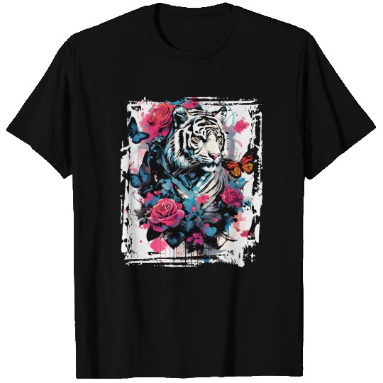 Majestic tiger with butterflies and roses T Shirts