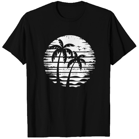 Vintage Palm Tree Beach Sunset Tropical Retro T Shirts