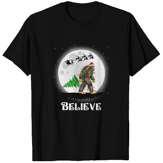 Bigfoot Christmas Tree Lights Believe Sasquatch T Shirts