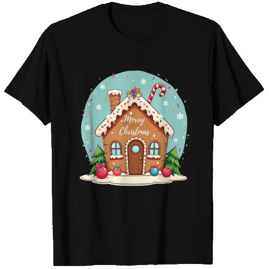 Cute Gingerbread House Merry Christmas Design T Shirts