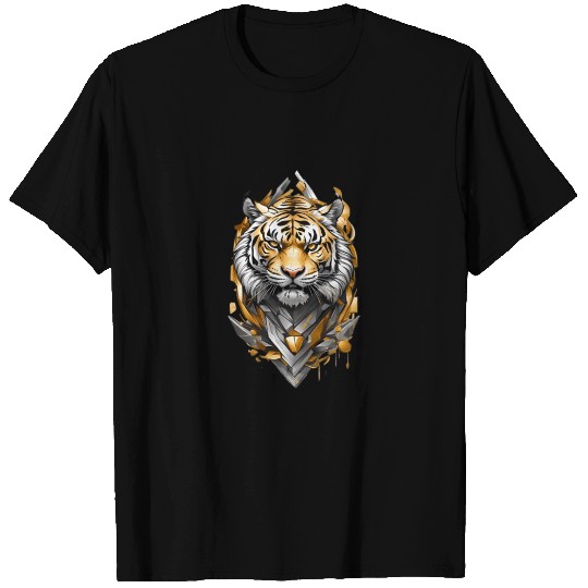 Majestic Tiger Emblem: Gold and Silver Art T Shirts