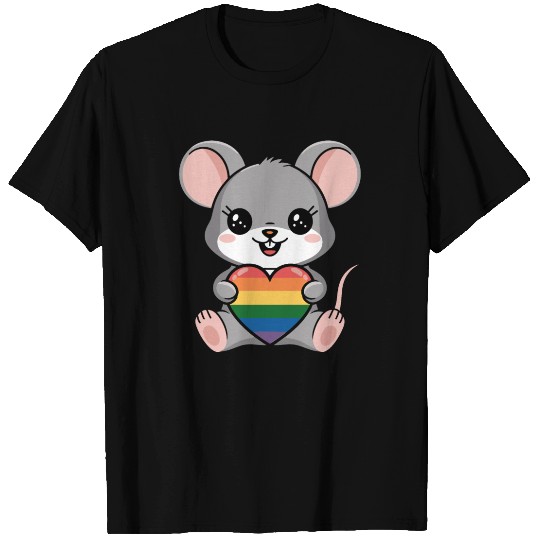 LGTBQ Cute Mouse Holding Rainbow Heart T Shirts
