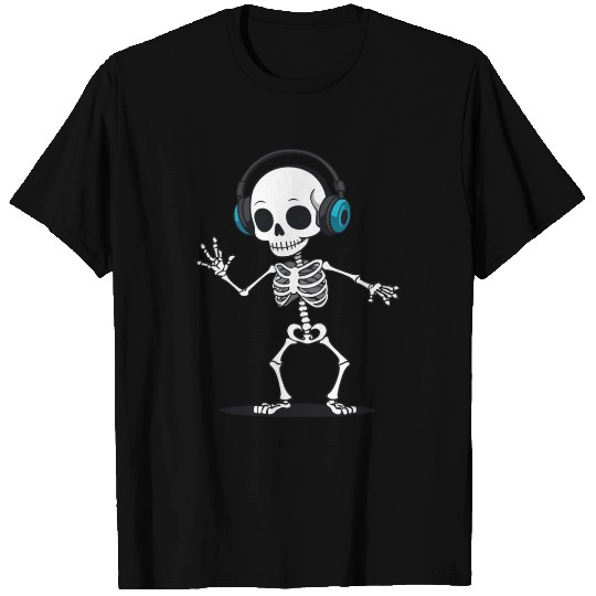 Adorable Skeleton with Headphones Design T Shirts