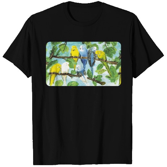 Budgerigars on a tree - pastel chalk T Shirts
