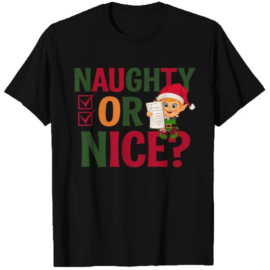 Naughty or Nice Elf Checklist Christmas Fun T Shirts