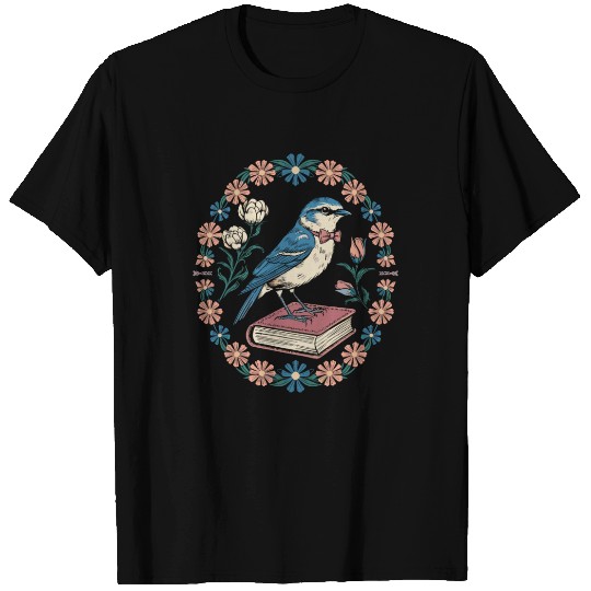 Cottagecore Bluebird on Book with Floral Frame T Shirts