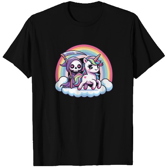 Cute Reaper And Unicorn Rainbow T Shirts