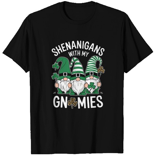 St Patricks Day Lucky Shamrock Leopard Gnomes T Shirts