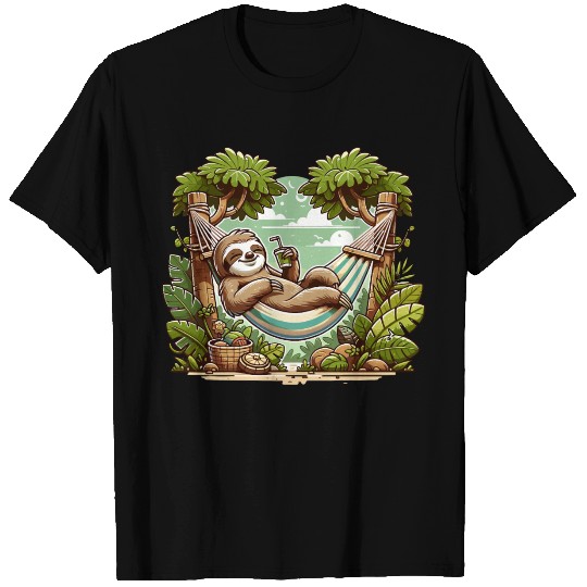 Relaxing Sloth In Hammock Under Palm Trees T Shirts