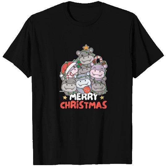 Hippo Christmas Tree Merry Christmas T Shirts