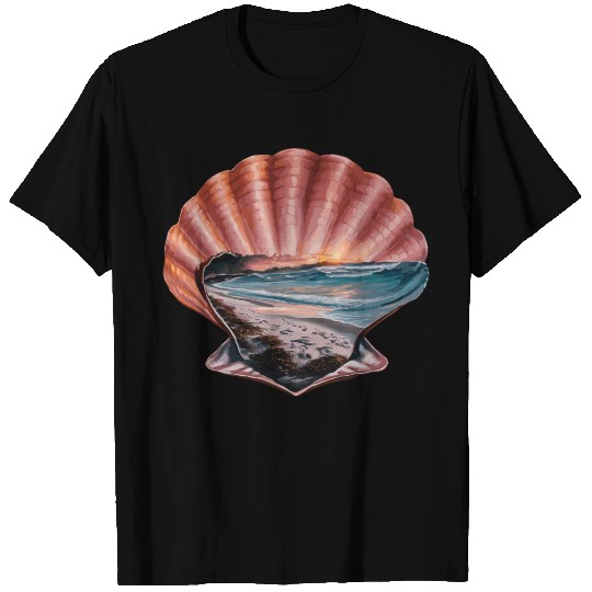 Seashell Beach Scene Serene Ocean Landscape T Shirts