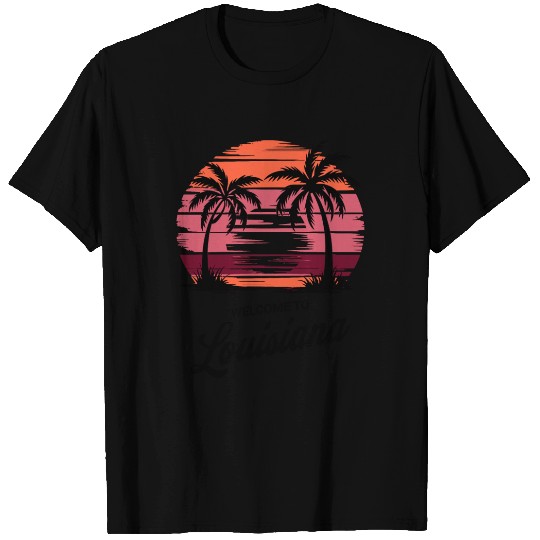 Louisiana Retro Sunset - Tropical Palms T Shirts