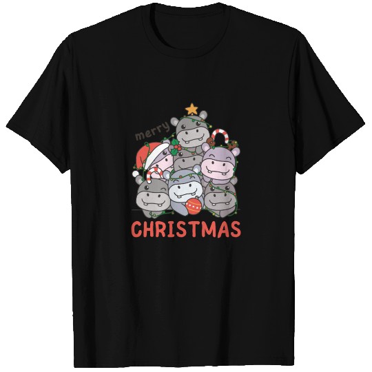 Hippo Christmas Tree Merry Christmas T Shirts