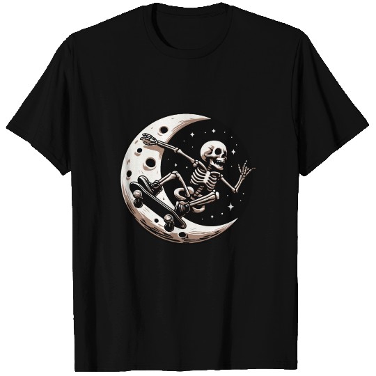 Skating Skeleton Skateboard Moon Space Cool T Shirts