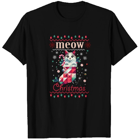 Playful cat in a stocking - Ugly Christmas Style T Shirts