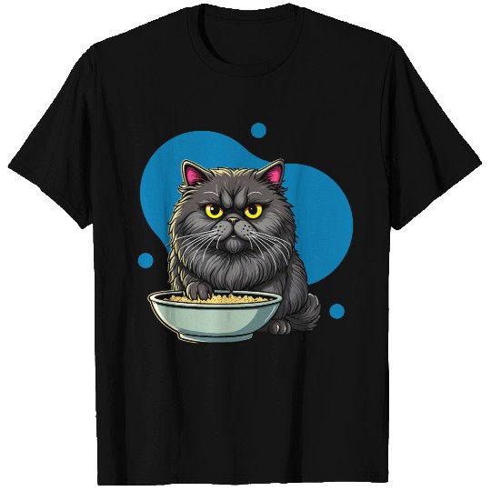 Persian Cat with Food Bowl - Adorable Cartoon Styl T Shirts
