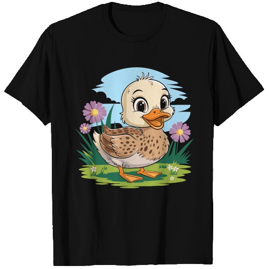 Cute Baby Duck In Spring With Flowers T Shirts