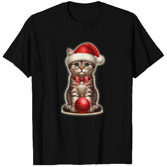 Santa Cat Lights Christmas T Shirts