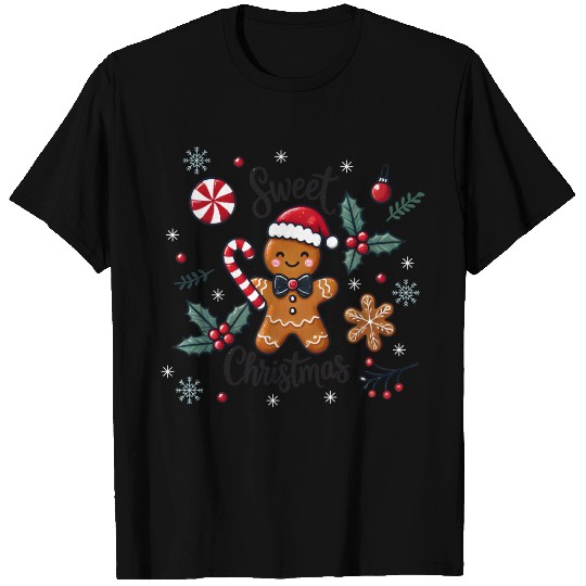 Happy gingerbread man with candy cane T Shirts