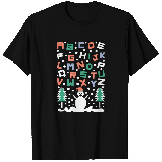 Festive Alphabet Snowman Design T Shirts