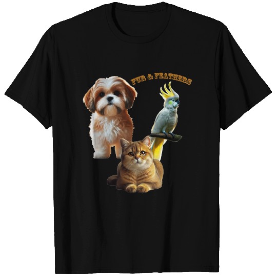 Pet Lover of Fur and Feather Dog Cat and Bird URM T Shirts