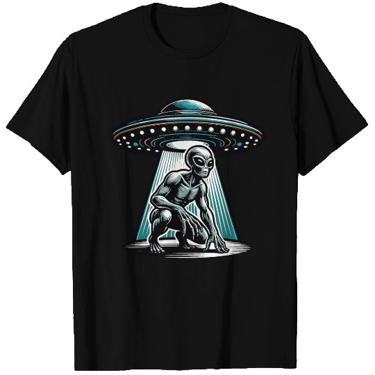 Grey alien UFO T Shirts