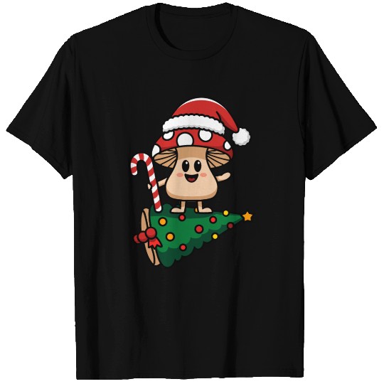 Christmas Mushroom Wearing Santa Hat T Shirts