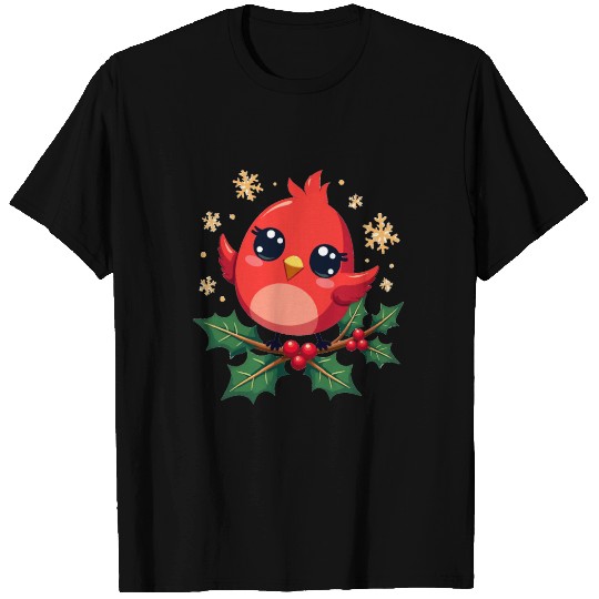 Elegant Christmas Cardinal on Holly Branch T Shirts