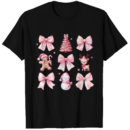 Chrirstmas Pink Bow, Christmas Retro T Shirts