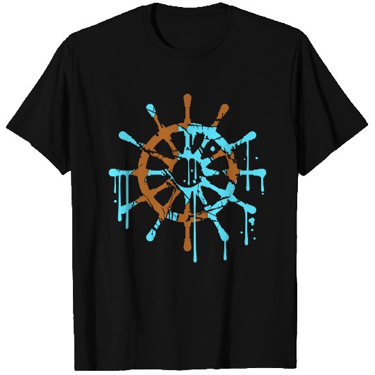 Ship Steering Wheel Sailing Graffiti Spray Drops T Shirts