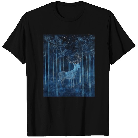 Celestial Deer in the Indigo Forest T Shirts