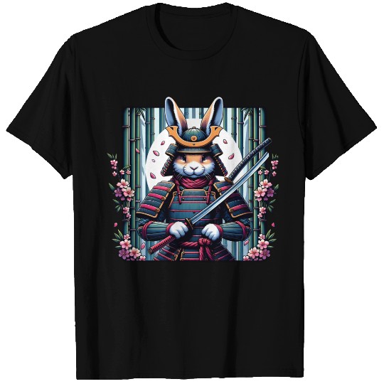 Samurai Rabbit with Katana and Cherry Blossoms T Shirts