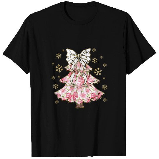 Preppy Pink Coquette Bow Xmas Tree T Shirts