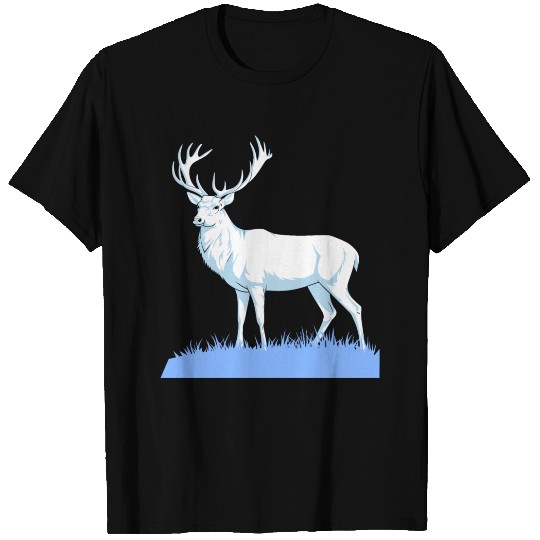 White Stag Deer Standing In Grass T Shirts
