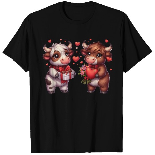 Cute cartoon valentines highland cow T Shirts