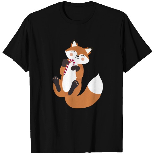 Playful fox with candy cane for Christmas T Shirts