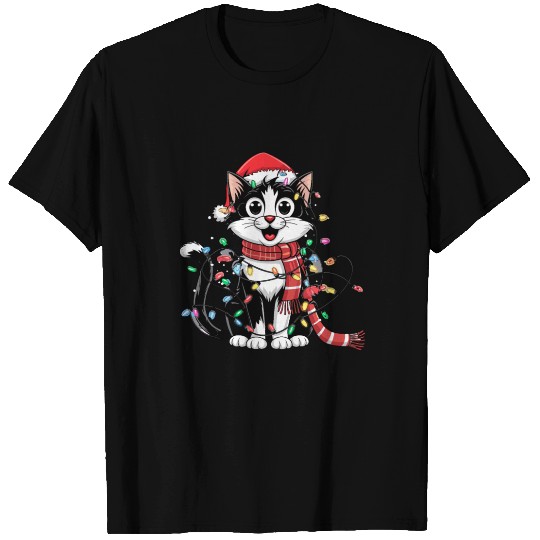 Cute Black and White Cat Christmas T Shirts