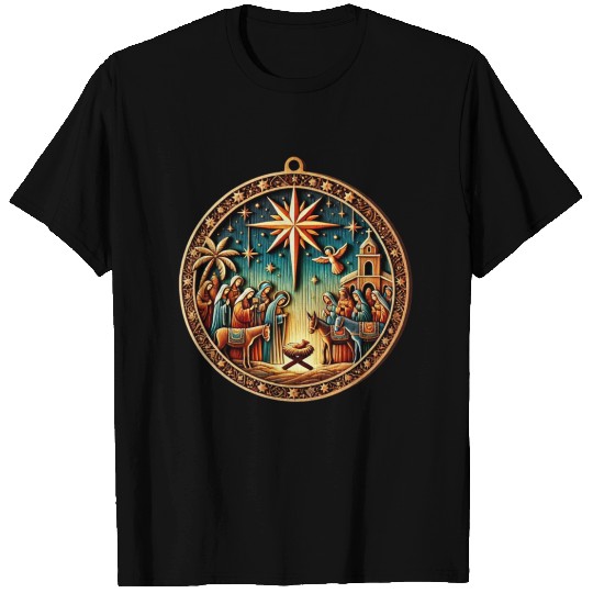 Christmas Nativity Scene Wooden Ornament T Shirts