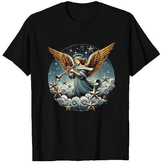 Christmas Angel with Golden Wings and Trumpet T Shirts