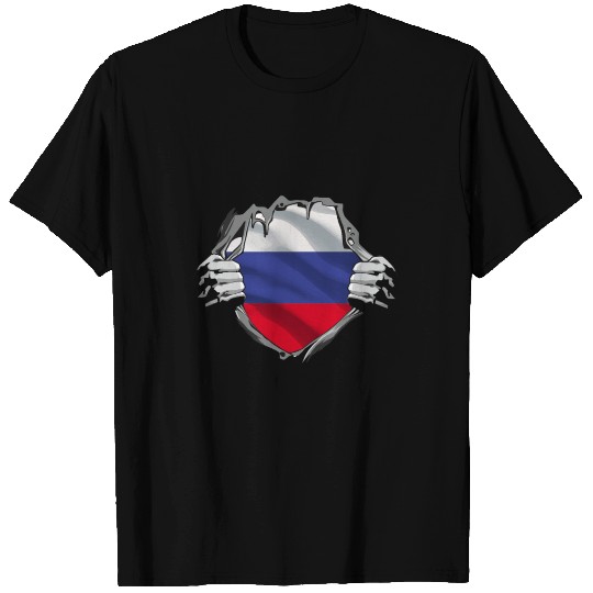 Russian Flag Breaking Through Design T Shirts