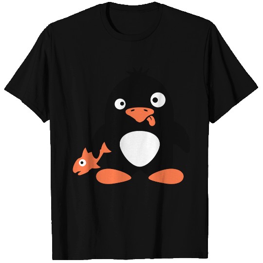 Funny Penguin Caught Fish Crazy Stupid Weird Face T Shirts